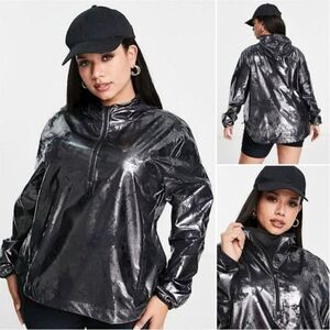 Nike Air 1/4 Zip Pullover Foil Windbreaker‎ Jacket 1X Black Metallic Hooded